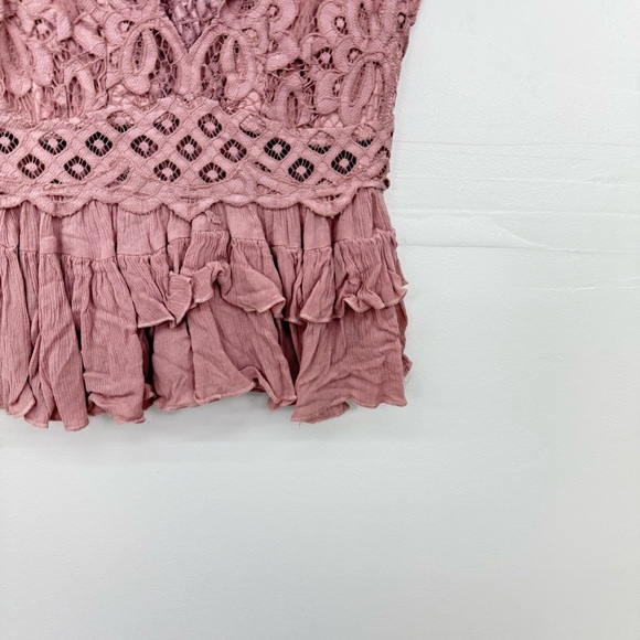Free People Blush Lace Ruffle Top D16 - Picture 2 of 6